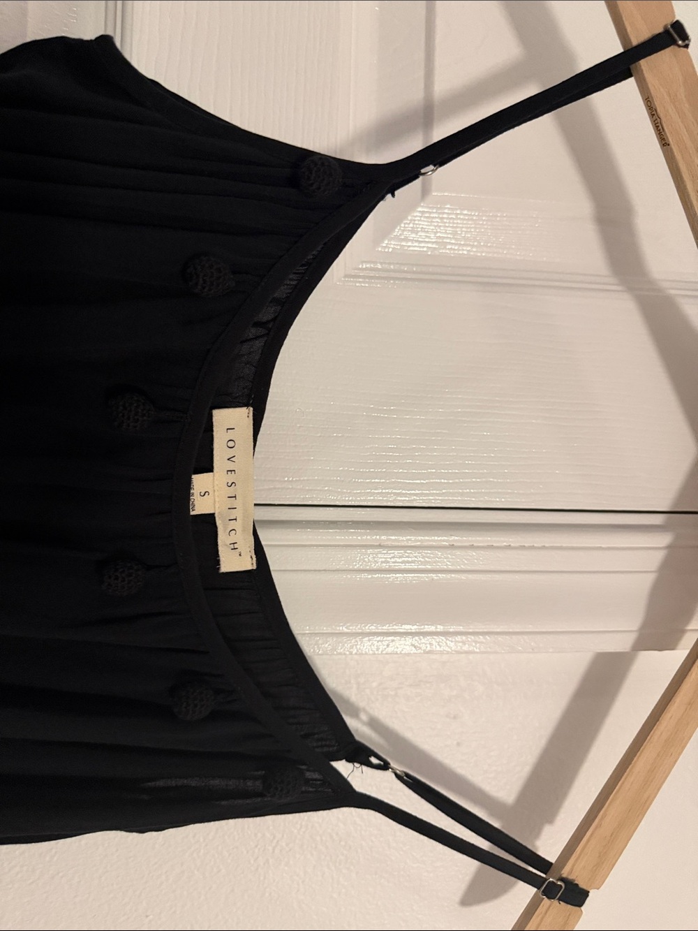 Simple Black Slip Maxi Dress with Pom Poms on top - Picture 3 of 4